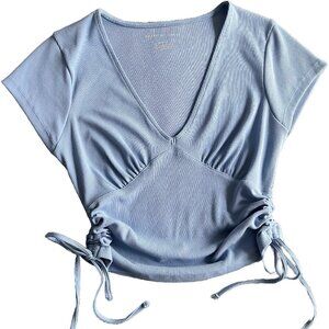 American Eagle Ruched Fitted Light Blue Top